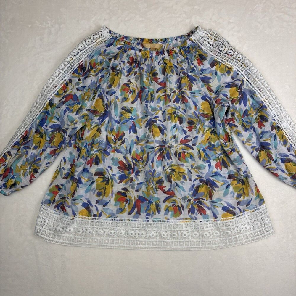 Hope & Harlow Peasant Blouse Women’s XL  Watercolor Crochet Trim Boho Romantic